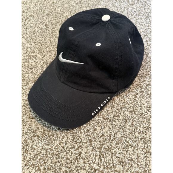 Nike Golf Lightweight Hat Cap Strap Back Adjustable Black White Swoosh - Picture 1 of 6